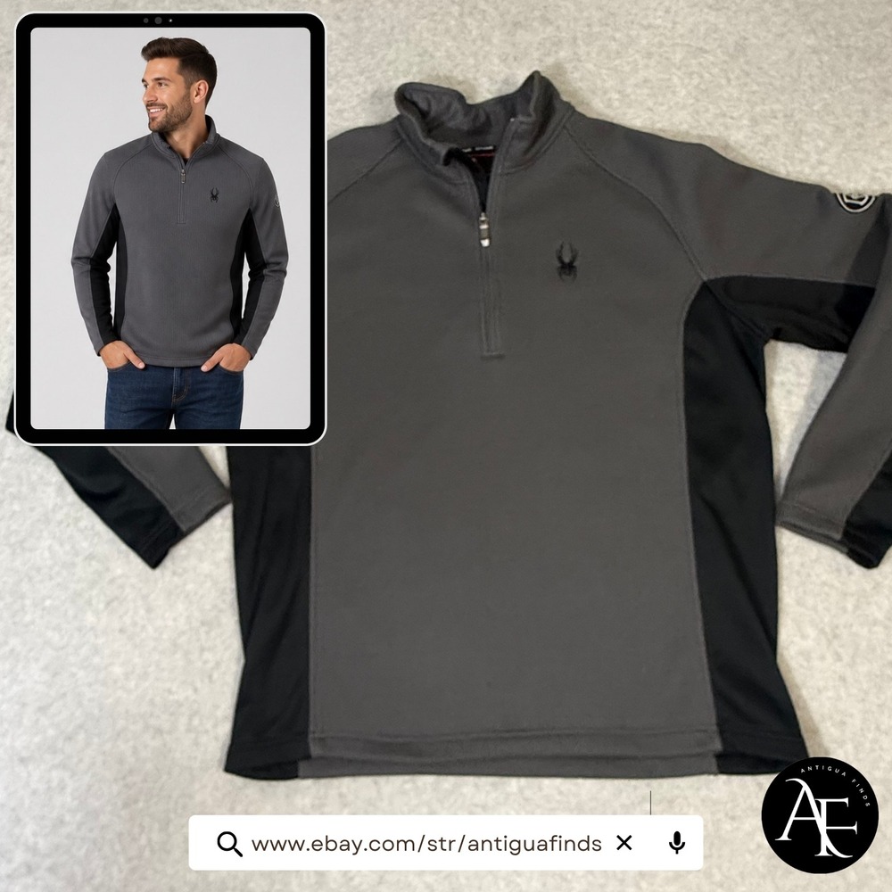 Spyder Core Sweater Mens XL Gray Black Quarter Zip Fleece Pullover Jacket